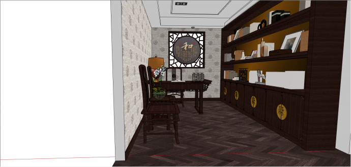 中式风格样板间书房su模型_图1