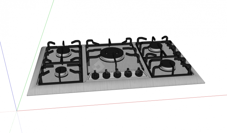 灰黑色5灶头燃气灶厨房电器su模型-图二