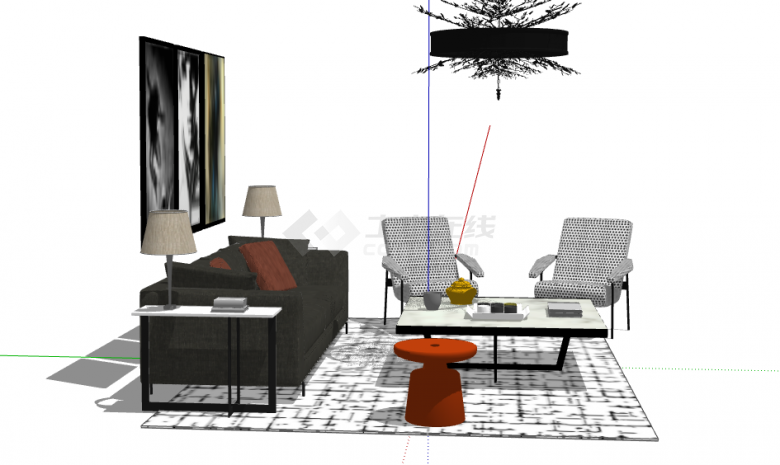 斑点椅子轻奢客厅组合su模型 -图二
