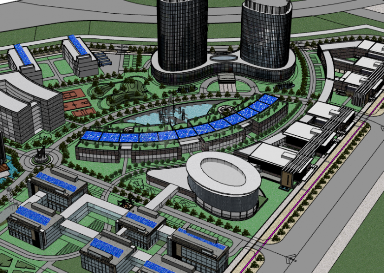 高耸现代的产业园 su模型-图二