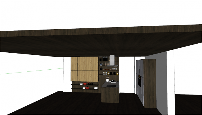 现代暗色系厨房空间 su模型_图1