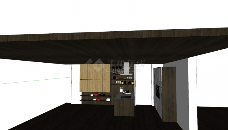 现代暗色系厨房空间 su模型-图一