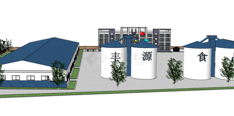 蓝色仓式现代工业园su模型-图二