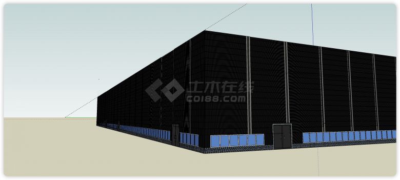 黑色大平层钢构厂房su模型-图二