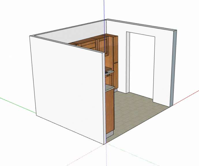 白墙褐色柜子厨房su模型 _图1