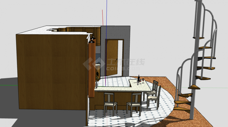 大气褐色柜子厨房su模型-图二