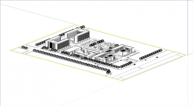 带有花草树木排列整齐的产业园厂房su模型-图二
