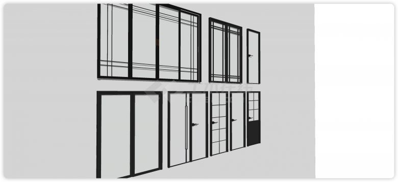 七款黑色金属边框现代玻璃门su模型-图二