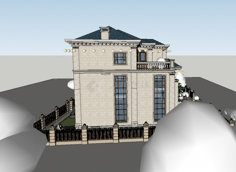 四面采光的欧式独栋别墅su模型-图二
