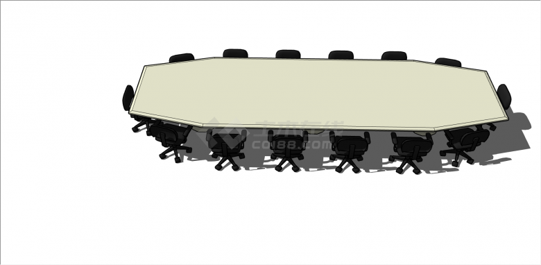 现代白色多人会议桌su模型-图二