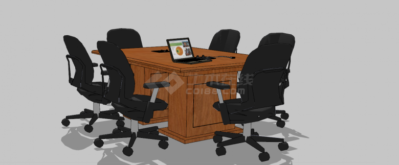 长方形原木办公室桌子su模型-图二