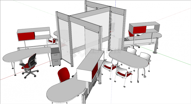 透明挡板会议区办公桌su模型-图二