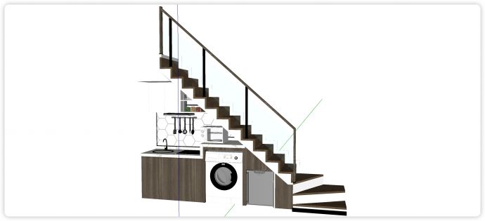 木踏板大理石墙面公寓楼梯su模型_图1