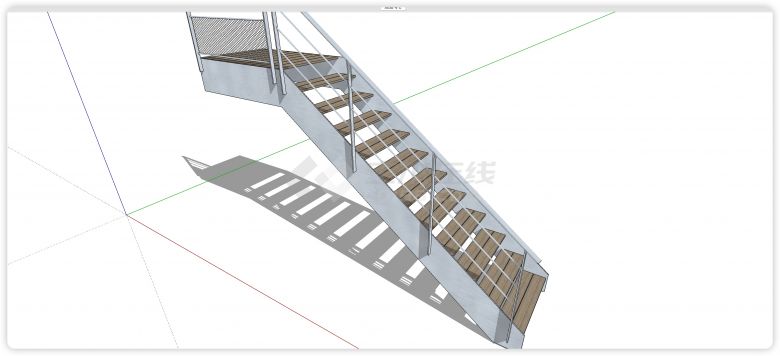 白色钢结构扶手直下楼梯su模型-图二