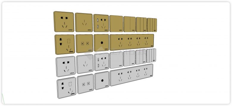 欧普白色面板金色面板开关插座su模型-图二