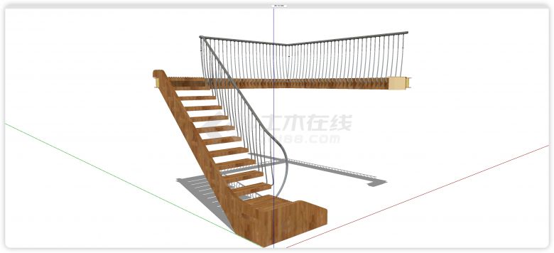 灰色钢铁结构扶手三段楼梯su模型-图一