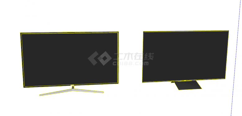 两台现代大屏黄边框电视机su模型-图一