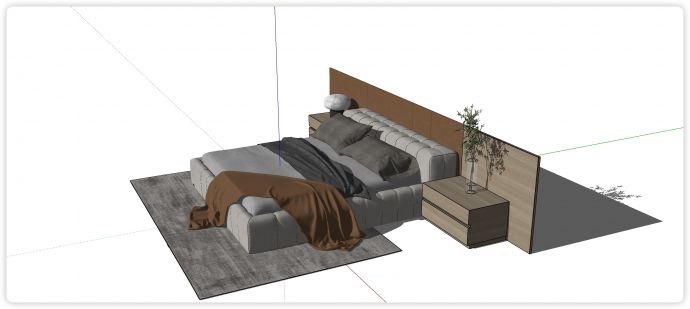 软包边双人床木制床头柜su模型_图1