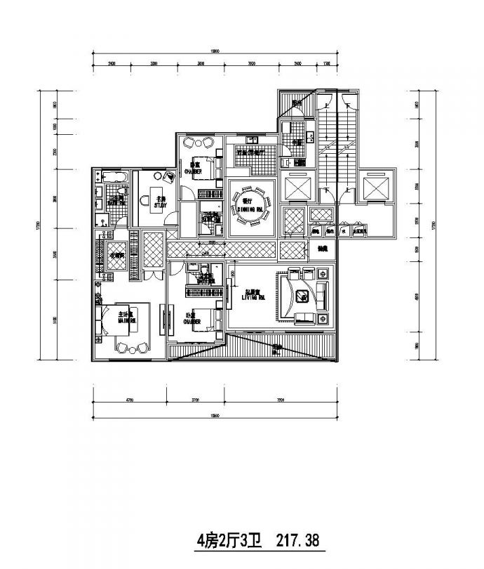 某居民住房户型一梯两户设计图_图1