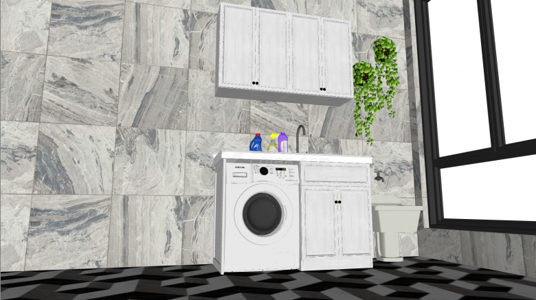 阳台洗衣机柜拖把池绿植柜子su模型-图二