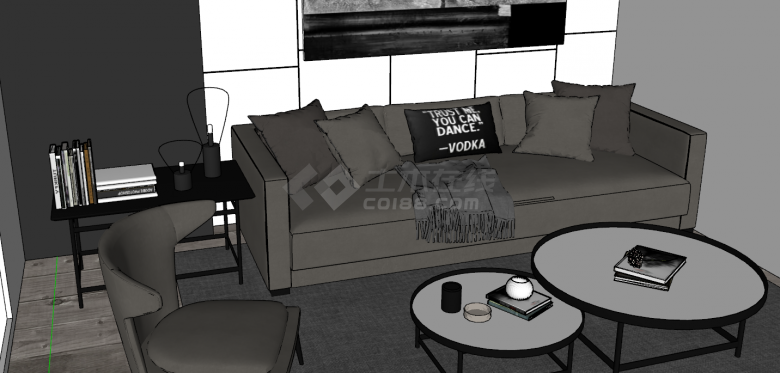 现代客厅简单沙发su模型-图二