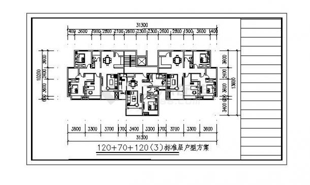 120+70 +1203房2厅户型CAD方案图-图一