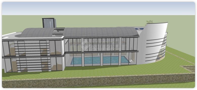 大型玻璃结构室内游泳馆su模型-图二