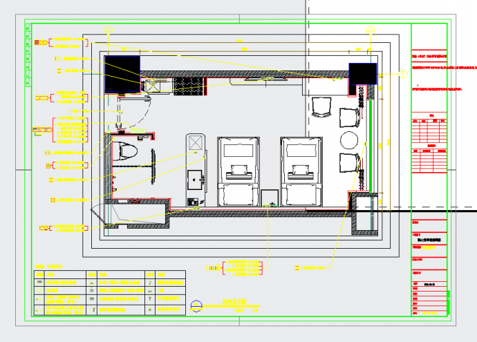 海南现代酒店客房双床房室内装修施工图CAD图纸_图1