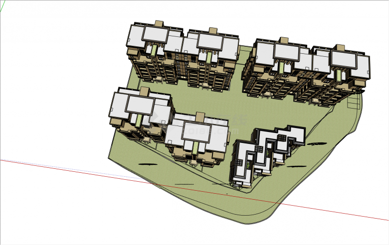 简约美式联排别墅和多层的住宅小区su模型-图一
