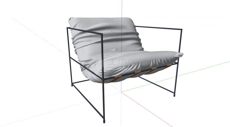 铁架灰白色褶皱坐垫现代简约休闲椅SU模型-图一