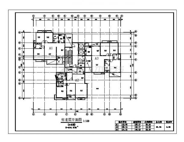 110平一梯三户居住房户型方案详图-图一