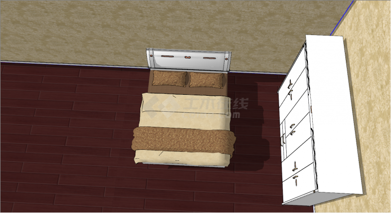 白色床被子衣柜梳妆台su模型-图二