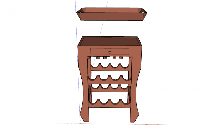 现代木制带托盘双层小型酒柜su模型_图1
