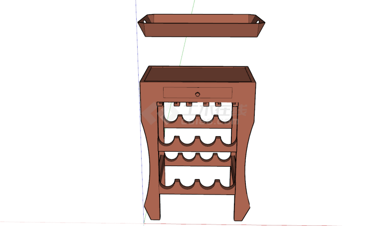 现代木制带托盘双层小型酒柜su模型-图一