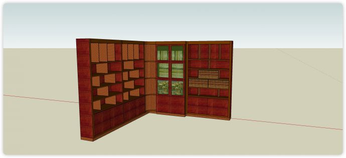 中式实木结构直角转角书柜su模型_图1