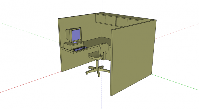桌椅电脑桌带隔板su模型_图1