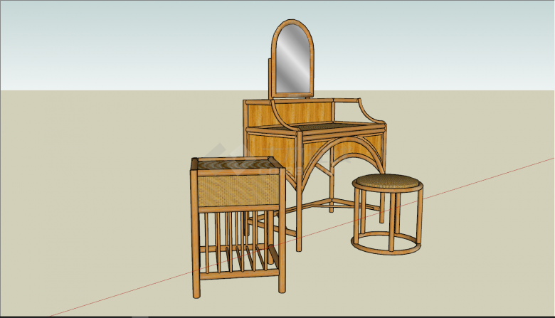 木质编制中式家具组合su模型-图一