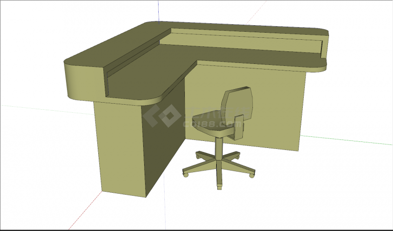 L型桌子滑轮椅桌椅组合su模型-图二
