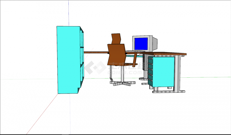 环绕式带电脑柜子桌椅组合su模型-图一