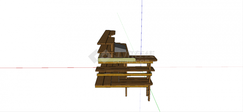 半嵌入墙体式有置物架式木制休闲桌su模型-图一