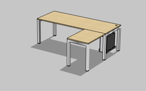 L形黄色木制办公室桌子su模型-图二