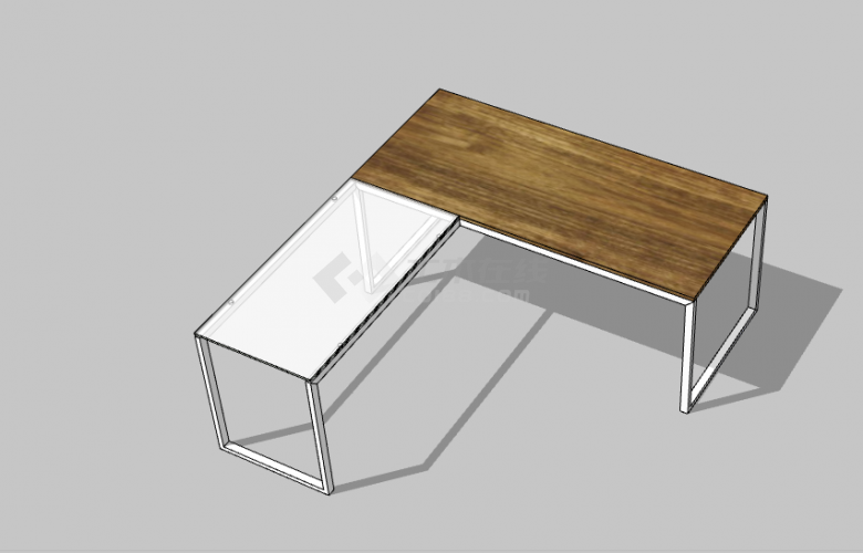木制白色双拼现代办公室桌子 su模型-图一