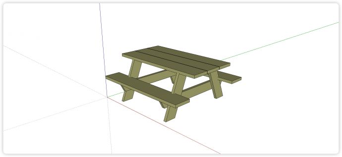 户外实木板凳桌子连体结构su模型_图1