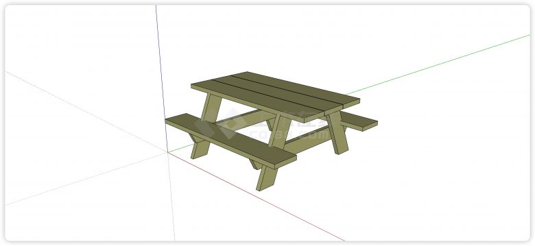 户外实木板凳桌子连体结构su模型-图一