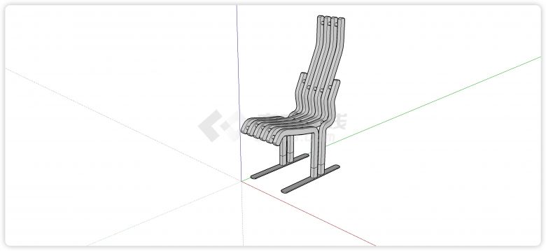 现代创意设计木条流线型靠背椅su模型-图二