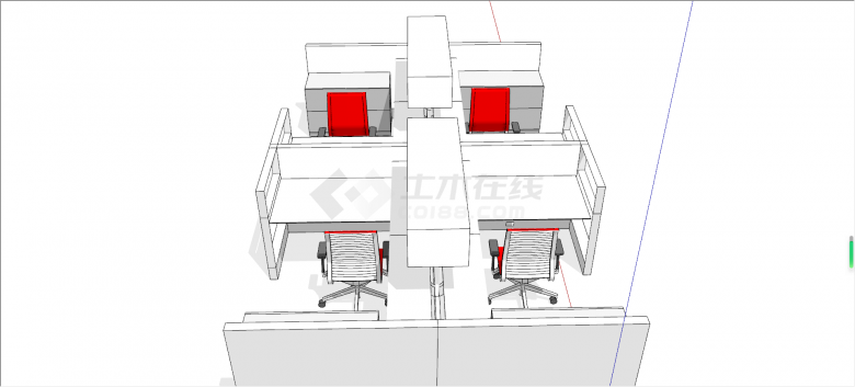 红色座椅的室内办公桌椅su模型-图二