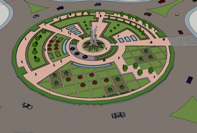 现代大型圆形园林广场公园 su模型_图1