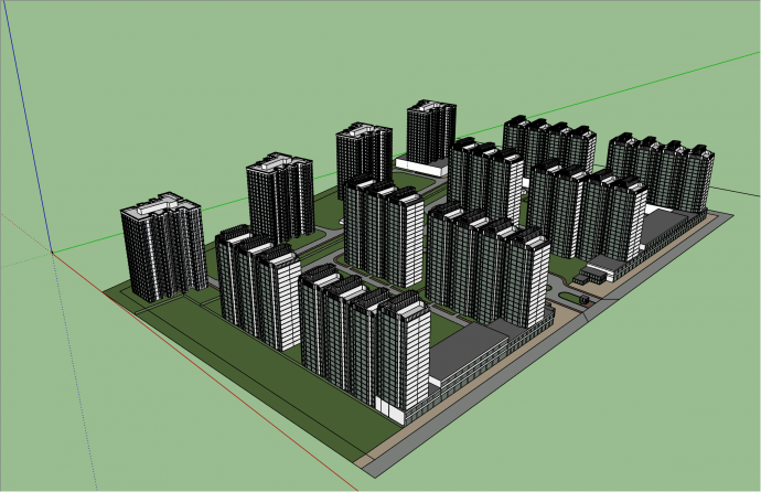 经典现代风格住宅区规划su模型_图1