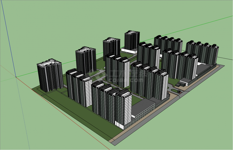 经典现代风格住宅区规划su模型-图一