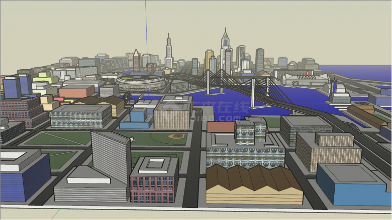 大型桥面体育场城市规划商业建筑su模型-图二